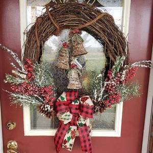 Rustic Christmas Bells Snowy Door Wreath Buffalo